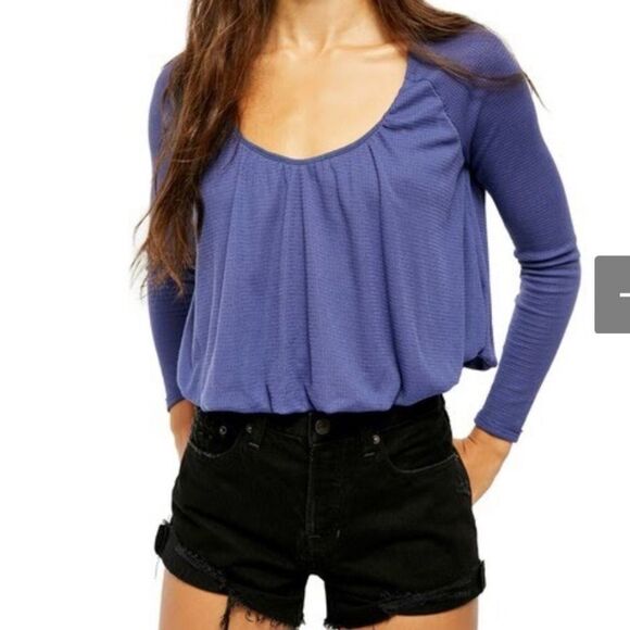 NWT Free People Bondi Thermal Cropped Swing Top in Blue - Picture 2 of 7